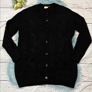 NWOT AG Adriano Goldschmied Black Open Knit Cable Button Cardigan
